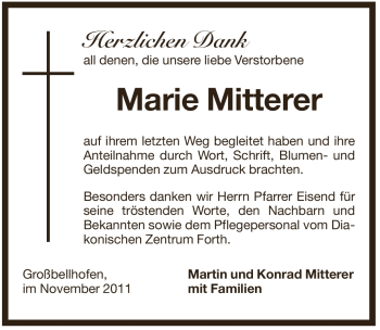 Traueranzeige von Marie Mitterer von Pegnitz-Zeitung